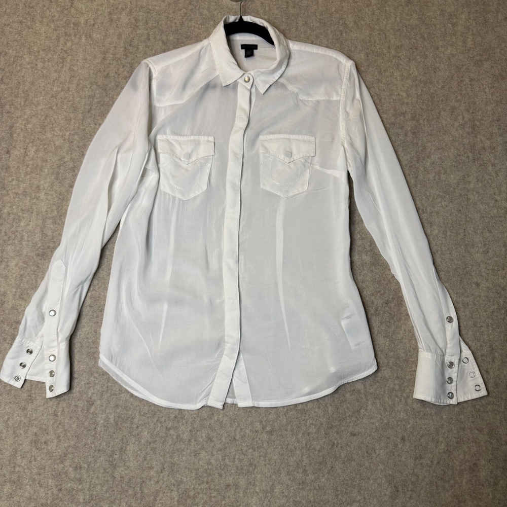 True Religion Western Snap Button Shirt Womens Medium White Regular Fit Cowgirl